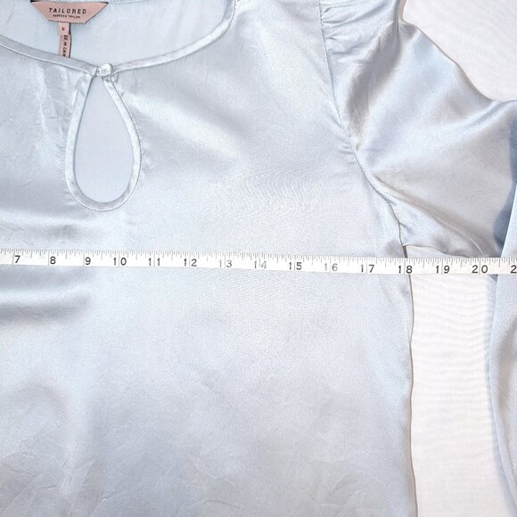 TAILORED Rebecca Taylor	| Icy Blue Long Sleeve Charmeuse Silk Blouse | Size 0 - Picture 7 of 11